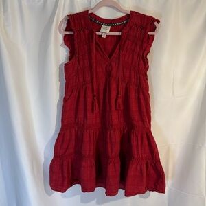 Knox Rose Red Textured Dress with Embroidered Trim